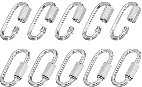 PATIKIL 4mm 304 Inox Acier Chaîne Rapide Maillons, 10 Paquet Vis Verrouillage Chaîne Connecteur Ovale D Anneau Crochet Agarfes pour Lustre Sac Dos Tente, 507 Lbs Argent