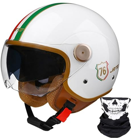 Casco De Motocicleta, Medio Casco Retro De Motocicleta De Cara Abierta 3/4 con Doble Visera, para Hombres Y Mujeres, Scooter ATV Cruiser Casco Aprobado por ECE/Dot