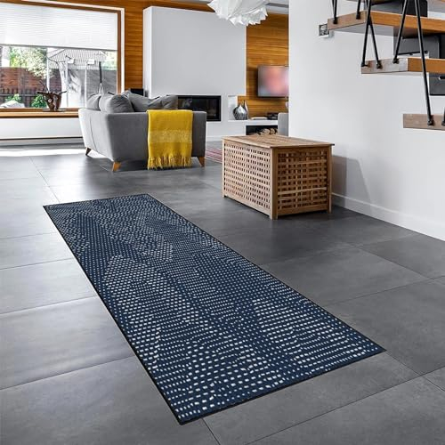 YANHONG Handwebteppich Läufer Teppich 110 x 420 cm Wetterfest waschbar rutschfest Flur Läufer Teppich küche mit Anti-Rutsch Unterseite für Drinnen und Draußen, Blau