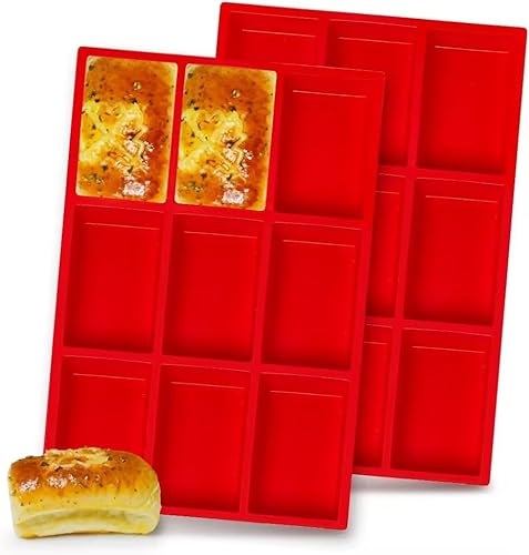 Silicone Mini Loaf Pan, 2PCS 9-Cavities Mini Loaf Mould, Mini Bread Pan, Bread Baking Mold, Soap Moulds, Baking Tray for Mini Bread, Toast, Brownie, Cornbread, Cheesecake, Meatloaf