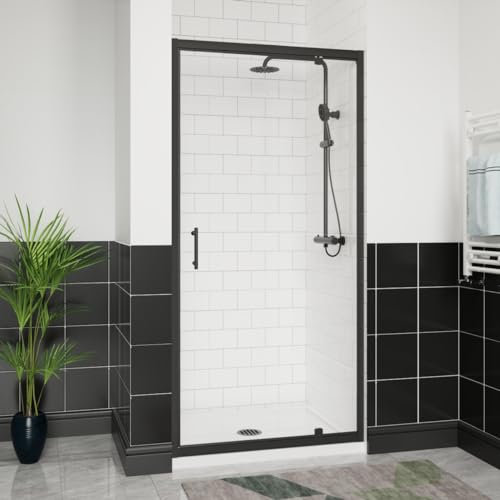 Aquariss 900mm Matte Black Pivot Alloy Hinge Shower Door Enclosure 6mm Clear Self Clean Glass Screen Cubicle Reversible