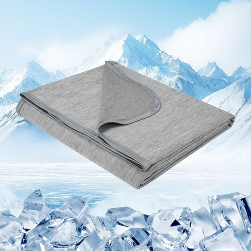 Danctec Cooling Blanket for Night Sweats, Summer Lightweight Breathable Cool Throw for Hot Sleepers, Q-Max>0.45 Cool Fiber for Bed Sofa Travel Adult Kid or Menopause, Single Size, 150x200cm, Grey