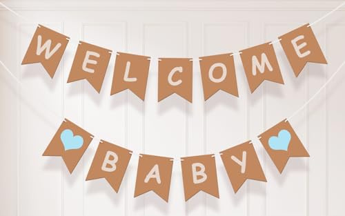Koliphy Welcome Baby Girlande, Welcome Baby Deko Willkommen Baby Banner für Babyparty, Zuhause Empfang, Baby Shower, Kindergeburtstag Dekoration Junge (Blau)
