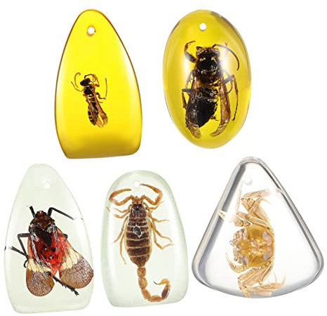 SHINEOFI 5stücke Bernsteinanhänger Mit Insekten Schmuckzubehör Für Diy-halsketten Und Armbänder Harzsammlung Für Bastelanleitungen Und Pädagogische Zwecke