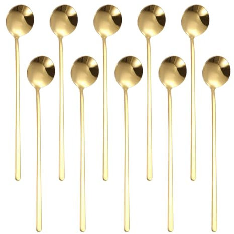 FSSTUD Lot de 10 cuillères à café à long manche en acier inoxydable poli miroir Petites cuillères à dessert rondes