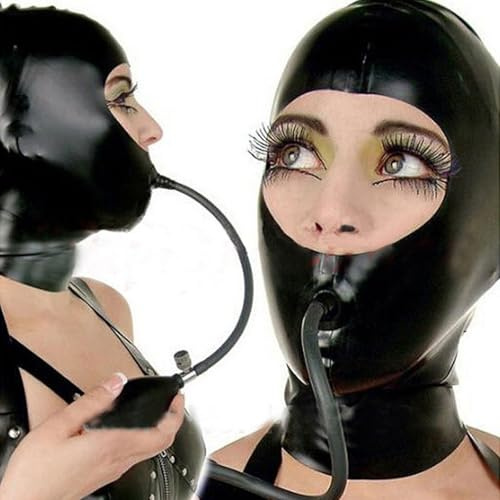 WBAODAN Masque Noir en Caoutchouc Latex Personnage de Club de fête Bouche Bâillonnée Fermeture éclair Ouverte(Size:M-57CM)