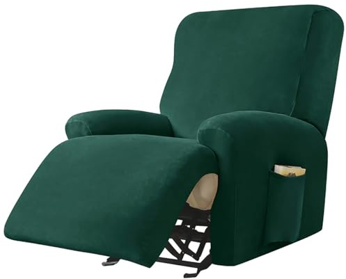 Dazzluxe Bezüge Für Relaxsessel, 4-Teiliger Schonbezug Aus Samt Und Stretch Für Relaxsessel, Rutschfester Bezug Für Einzelsessel Mit Tasche, Dicker, Weicher Möbelschutz Für Das Wohnzimmer,Grün