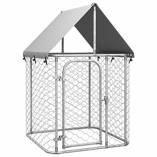 IKAYAA Freilaufgehege Hühner 100 x 100 x 150 cm Hühnerstall Verzinkter Stahl Hühnergehege Freilauf Groß mit Sonnenschutzdach und Tür für Haustierkäfig Hühnerkäfig Vogelkäfig