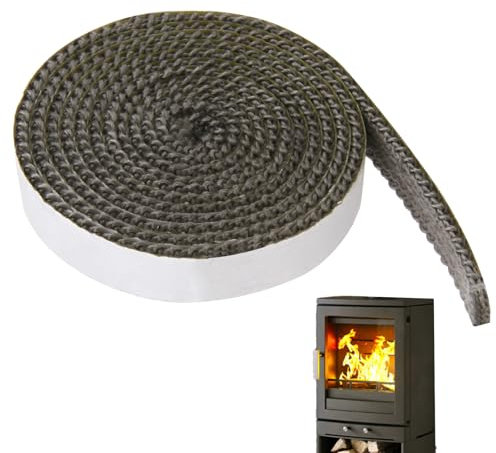 Flat Stove Rope, 3m*10mm Self Adhesive Glass Seal Fire Rope Heat Resistant Fireplace Tape for Wood Burning Stove, Smoker, Fireplace, Log Burner, Oven Door