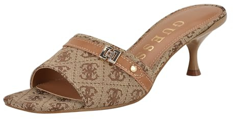 GUESS Women's Peomit Heeled Sandal, Medium Brown Logo 210, 4 UK
