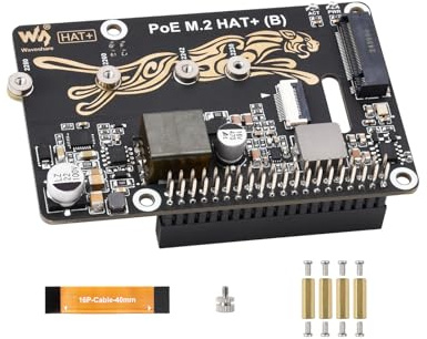 Waveshare POE M.2 HAT+ (B) Kombiniert PCIe zu M.2 und Power Over Ethernet POE für Raspberry Pi 5, Unterstützt NVMe M.2 2230/2242/2260/2280 SSD, IEEE 802.3af/at POE Netzwerk Standard