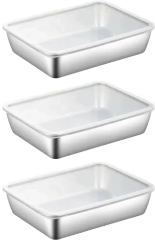 Volakebeing Juego de 3 recipientes de acero inoxidable para almacenamiento de alimentos con tapas, cajas herméticas para refrigerador, picnic, barbacoa, bandejas multiusos
