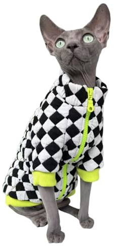 Sphynx Rollkragenpullover für Katzen, Winterkleidung, doppelseitige Fleecejacke mit Reißverschluss, Pullover für Sphynx-Katze, warmer Outfit, Mantel für haarlose Katzen und kleine Hunde, Bekleidung