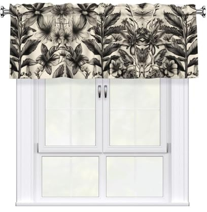 YaWea Kurzer Querbehang mit Stangendurchzug, botanisches Muster, 137,2 x 45,7 cm, für Küche, Badezimmer, Schlafzimmer