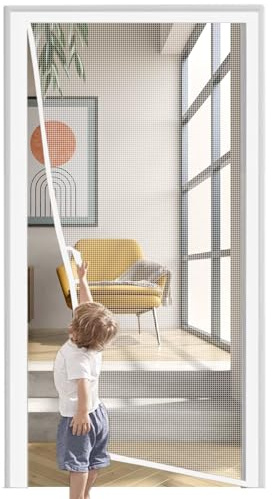 Mosquitera magnética hecha a medida 80x265cm Blanco sin perforación, cortina antimoscas, puerta antiinsectos para pasillos, puertas