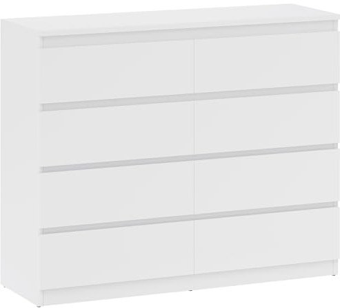 HOMCOM Cassettiera Camera da Letto 8 Cassetti, Comò Camera da Letto in Legno con Piedini Antiscivolo, per Soggiorno, Sala da Pranzo e Corridoio, 120x39x100 cm, Bianco