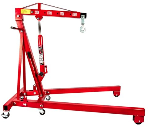Excel Big Red Torin 2-Ton Hydraulic Folding Engine Crane, Heavy-Duty Steel Hoist with Boom & Legs, Lifting Range 25–2240mm for Engine Removal & Installation