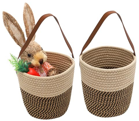 LUPATDY 2er Pack Hängekorb, Wandkörbe Zum Aufhängen Mit Griff, Hängende Blumentöpfe Pflanzenkörbe, Jute Aufbewahrungskörbe Für Wand, Tür, Badezimmer