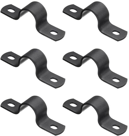 sourcing map 6Pcs Metal Pipe Clamps, 1/2 Inch Carbon Steel Two Hole Strap U Bracket Tube Clip Conduit Clamps for Pipe Fixing Wire Cord Installation Decorating, Black