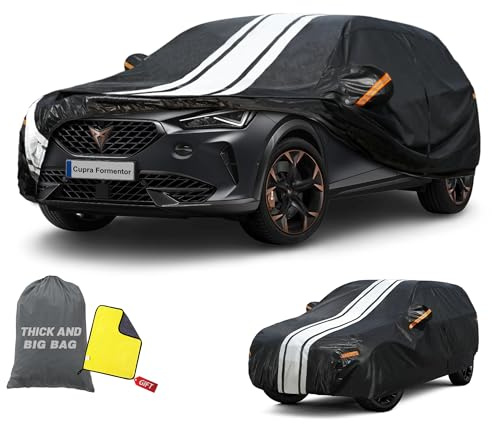 Cowtcver 10 Schichten Autoabdeckung Wasserdicht für SUV bis zu 460 cm | Vollgarage Autoplane Atmungsaktiv für Sonne Regen Staub Schutz, Kompatibel mit Formentor, Audi Q3, BMW X1, T‑Roc usw.