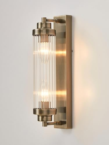HARPER LIVING 2-Light Wall Light Antique Brass, IP44 Vintage Double E14 Wall Sconce Lights with Glass Shades, Traditional Indoor Wall Lamp for Bathroom, Bedroom, Living Room, Hallway