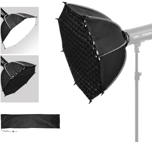 23.6/60cm Bowens Mount Softbox - Professional Photography Soft Box with Honeycomb Grid, Light Diffusers, Carrying Bag for 120D 600D 300X RC 120D/120B RC 220B MS60B MS60C MS150B S101-300W/400W Pro
