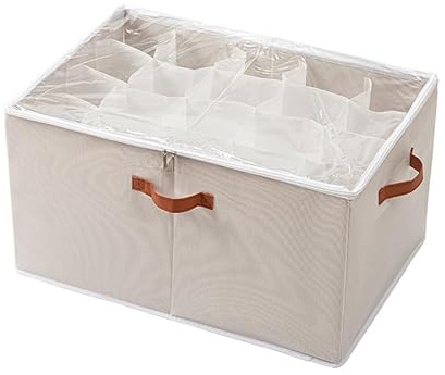 ZUMLLOMA Organizador de zapatos, organizador de zapatos con tapa, cajas de zapatos plegables, divisores ajustables para caja de almacenamiento de zapatos, apto para 16 pares con asas, para
