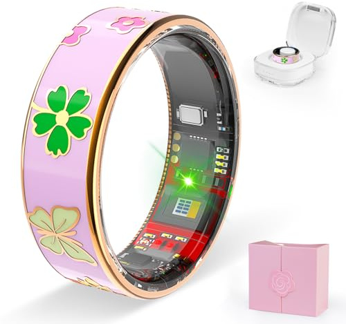 Smart Ring Uomo Donna Fitness Tracker per Sleep/Stress/Battito Cardiaco/Donna Health Tracker Compatibile con Android e iOS, No App-Abbonamento (Rosa, 8)