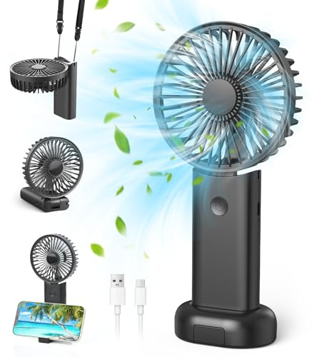 Neqraxis Ventilador Portatil, Mini Ventilador USB Silencioso, 3000mAh Ventilador Recargable, Ventilador Portatil Mano, 3 velocidades para viajes, playa, trabajo y exteriores,Acampada-Negro