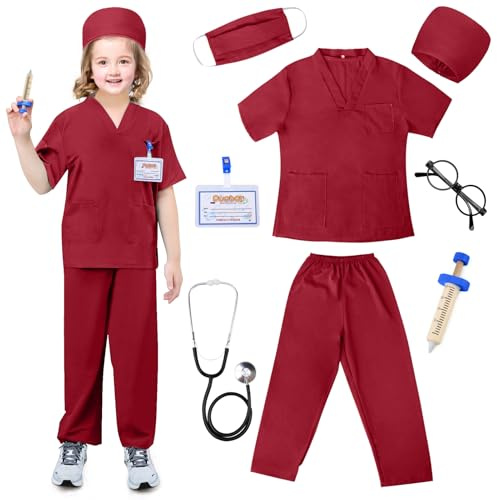 TonStyle Läkardräkt för barn, läkare blus-set, pojke, kostym med tillbehör, halloweenkostym, imitationsleksak och present till barn, flicka från 3 år