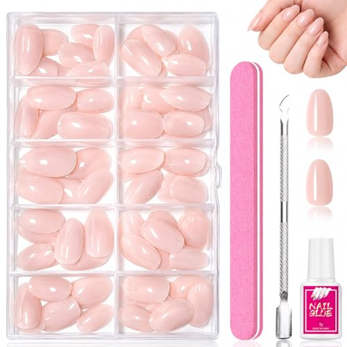 120 Stück Nude Oval Kurz Kunstnägel Zum Aufkleben, Fake Nägel Press on Nails Almond, Natürlich Einfarbig Künstliche Fingernägel - Elegant Full Cover Fake Nails Nagelspitzen Frauen Alltag Party