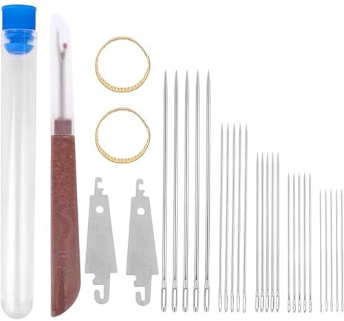 31 PCS Big Eye Stainless Steel Needle Set, Needle Threaders Hand Sewing