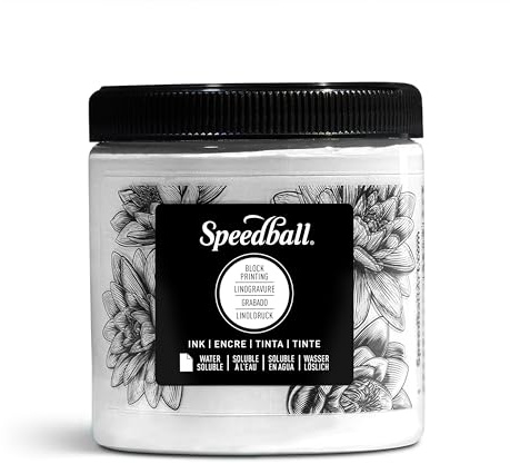 Speedball Wasserlösliche Blockdrucktinte – 227 ml weiß, wasserfeste Relieftinte für Linoleum, Holz, Softblock, Künstlerkunstwerkzeug-Set