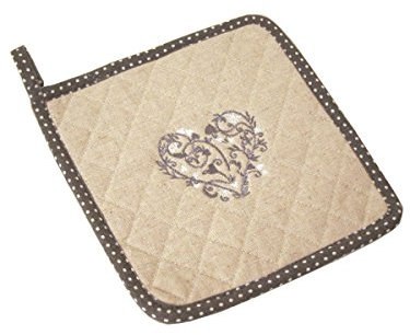 MONTEMAGGI Presina con Cuore Ricamato in Stoffa Grezza 20X20X1 cm
