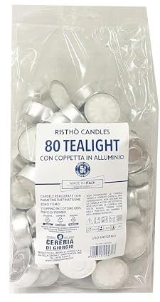 Cereria di Giorgio Risthò Tealight con Cup, Cera, Bianco, 3.6x3.6x1.7 cm, 80 unità