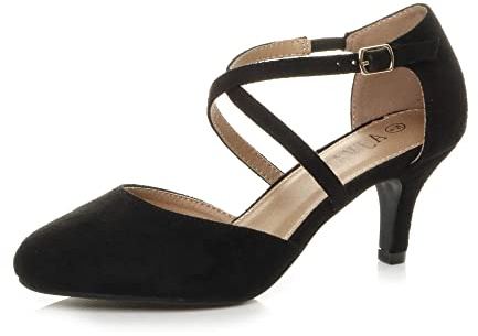 AJVANI Womens Ladies mid high Heel Strappy Crossover Wedding Evening Sandals Shoes Size
