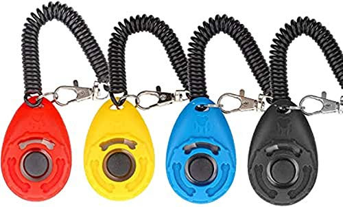 Cheeroyal Hunde-Clicker, [4 Stück, mehrfarbig] Trainings-Klicker mit Handgelenkschlaufe für Hund Katze Pferd (schwarz, gelb, rot, blau)