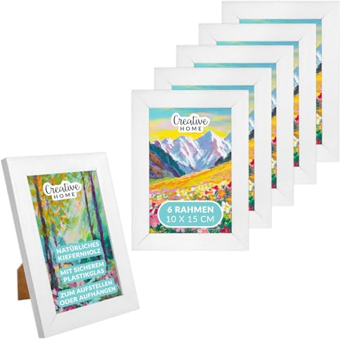 Creative Home 10x15 cm 2er Weiß Bilderrahmen Set | Unlackiert Fotorahmen | aus Kiefern-Holz | mit Rückwand zum Auf-Stellen und Auf-Hängen | Portrait-Rahmen | Geschenk | 2er-Pack