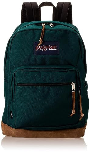 JanSport Right Pack Backpack - School, Travel, Work, or Laptop Bookbag with Suede Leather Bottom with Water Bottle Pocket, Deep Juniper