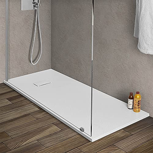 Piatto doccia in Resina, disponibile in diverse misure, design ultraslim con effetto pietra serie Agorà (70x150, Bianco)
