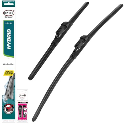 HEYNER® Scheibenwischer-Set 600 mm / 400 mm Hybrid mit ST-Adapter vorne | Für Fahrer- und Beifahrerseite, Graphitbeschichtete Gummilippen, Hakenaufnahme Hook One, Paarweise geliefert, Flaches Profil