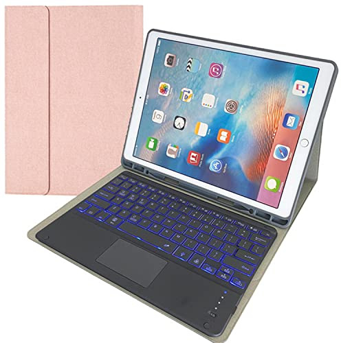 LGQ Funda Teclado para iPad Pro 12,9 2017/2015 (Modelo Antiguo, 2ª/1ª Gen) [Teclado Retroiluminado 7 Colores] Teclado Español Ñ Inalámbrico Bluetooth Desmontable Magnético con Portalápices,Rosado