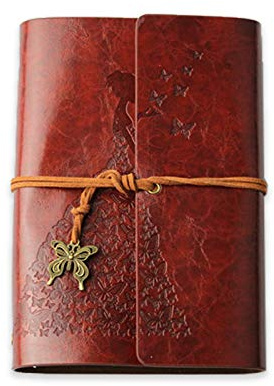 Porrasso A6 retro anteckningsbok i läder, dagbok, resedagbok, påfyllningsbar dagbok, klassisk präglad skissbok, present för män, kvinnor, barn, pojkar, student, 80 ark 18,5 x 12 cm, brun