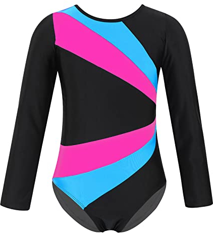 SEAUR - Turnanzug Mädchen Langarm Schwarz Kinder Gymnastikanzug 128 Tanzen Ballet Yoga Kleidung Klassisch Trikot Gymnastik 9-10 Jahre