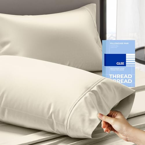 Thread Spread 100% Cotton Pillow Cases Queen Size Set of 2 - Luxury 400 Series Glee Collection Queen Pillow Cases (Ivory), Soft Cooling Breathable Hotel Cotton Pillowcases, Fits Standard Pillows
