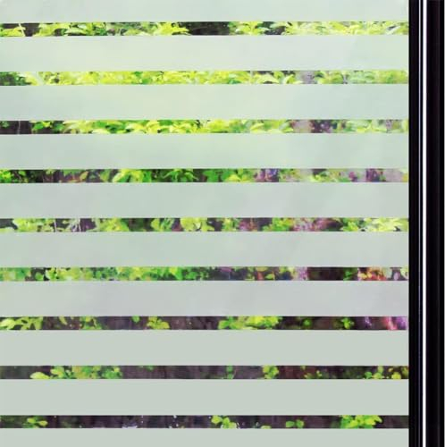 Qualsen Window Film Privacy, Frosted Stripe Privacy Self Adhesive Static Glass Cover for Office, Home, Kitchen (30 x 200 cm, Wide Stripe)