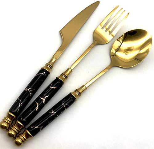 Keramik Geschirr Gabel Löffel Messer Set Vintage Besteck Set 304 Edelstahl Abendessen Set Set essgeschirr (Color : Light Yellow)