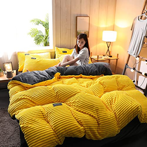 Épaissir Le Velours côtelé Housse de Couette, Luxe Ultra Doux Housse de Couette Flanelle avec Fermeture éclair, Literie Chaude d'hiver Ensemble de Literie Lit Double Simple