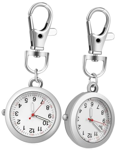 TOYANDONA Schlüsselanhänger Uhren 2 Stück mit Schnalle, Silber | Glas und Edelstahl, Leuchtende Zeiger mit Quarzwerk, Kreatives Design für Ärzte und Pflegekräfte