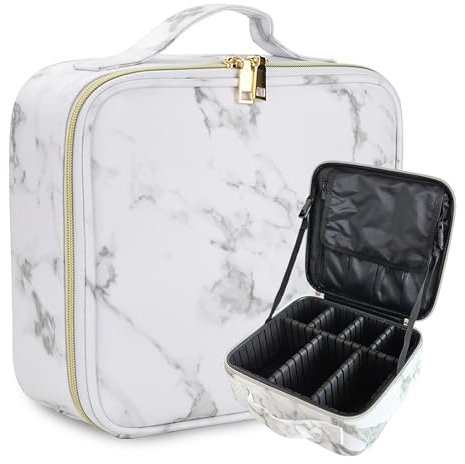 Intirilife Neceser de Maquillaje Multifuncional 26 x 23.4 x 9.5 cm Neceser Gris - Aspecto Mármol Blanco con Compartimentos Interiores Ajustable - Para guardar maquillaje y artículos de higiene Joyería